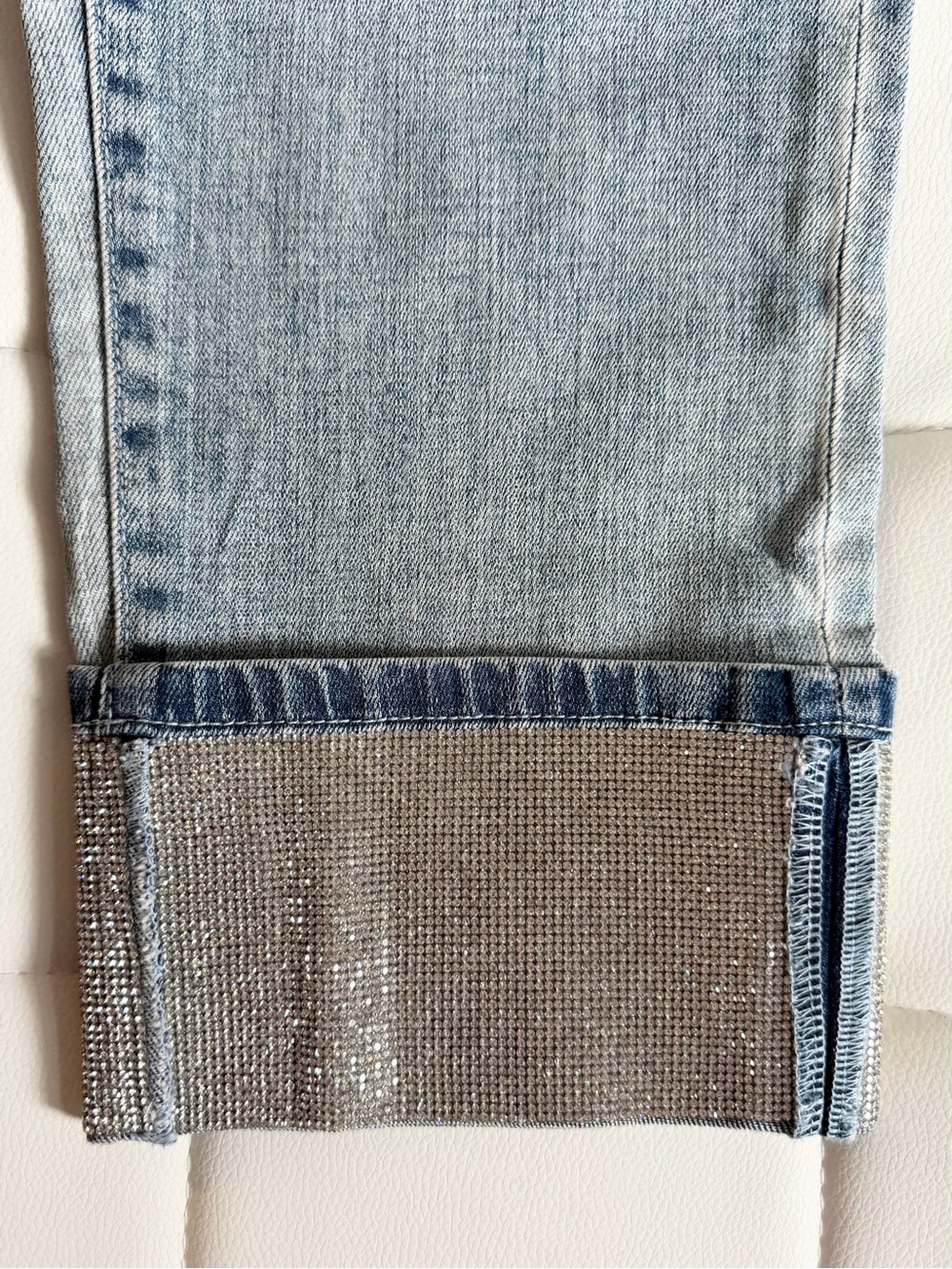 New Women Karl Lagerfeld Paris Crystal-Cuff Cropped Jeans- Ice Blue, Sz 2, $129 - Picture 8 of 12